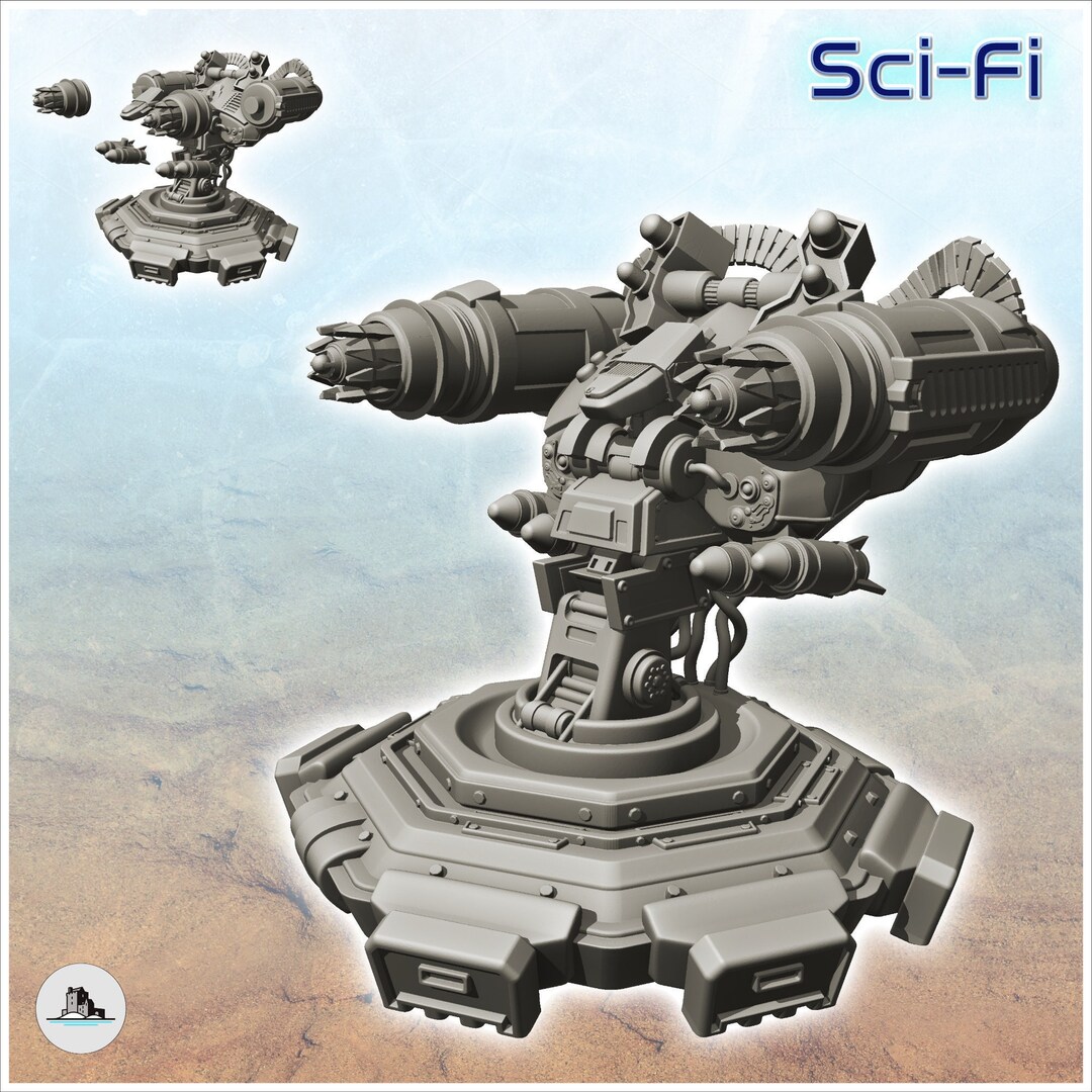 Battletech Base Turrets Firing Turret With Double Guns and Rockets 1 Scenery Battletech ...