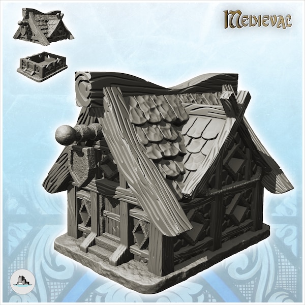 Medieval store with front sign and exposed framework - STL 3D Print Dark Gothic Feudal Old Saga DnD Mini Arkham RPG Frostgrave Malifaux DBA