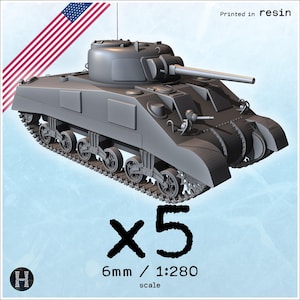 Sherman M4A1 tank x5 - Resin-printed 6mm WW2 Axis & Allies 39 -45 1939 1945 Combat Command US USA Normandy West Western Pacifique 1/280 Epic