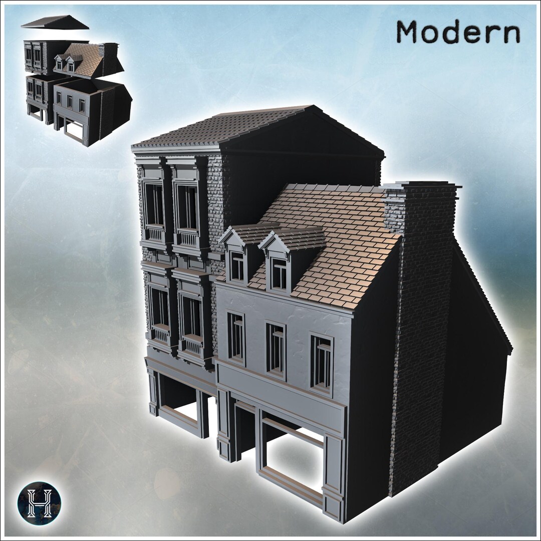 Carentan Layout Pair of Attached Buildings, One With a Detailed Facade and the Other ...