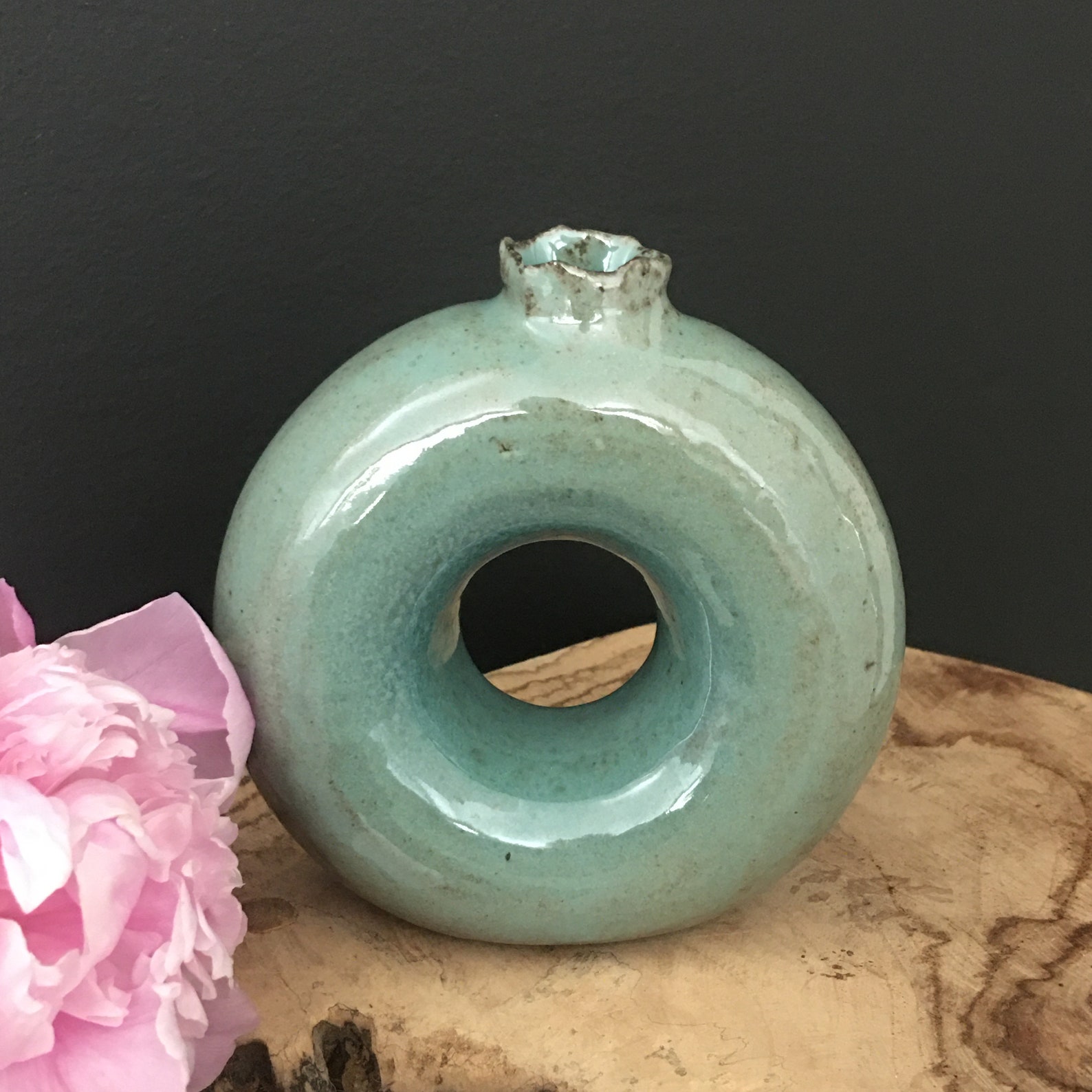 Donut Vase in meergrün mit Spross Etsy