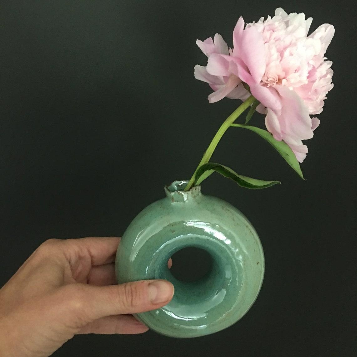 Donut Vase in sea green with sprout Etsy