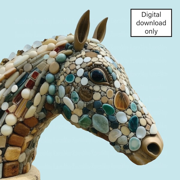 Horse head made from beach pebbles one  PNG  file with transparent background