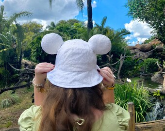 White Eyelet Mickey Ears Bucket Hat - Etsy