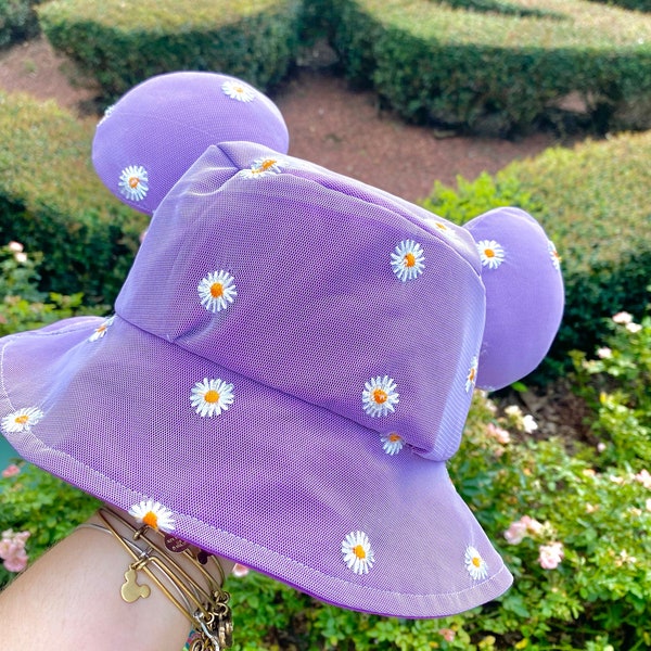 Purple Daisy Bucket Hat with Mickey Ears