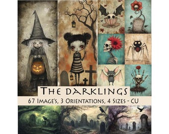 Gruselige Gothic Junk Journal Seiten, Halloween Ephemera, wunderliche Cliparts, Decoupage Papier, digitaler Download