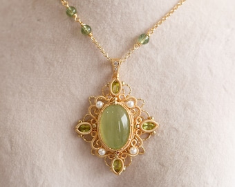 Miroslava Green Prehnite Gemstone Necklace