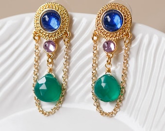 Eivor Green Chalcedony Dangle Earrings
