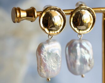 Astra Square Baroque Pearl Dangle Earrings