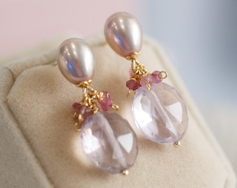 Constance Pink Amethyst & Pearl Stud Earrings