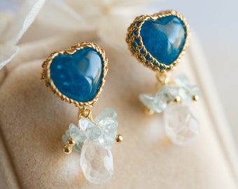 River Blue Heart Apatite Cluster Earrings