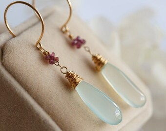 Brielle Green Chalcedony Drop Earrings