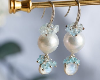 Carina Baroque Pearl Gemstone Cluster Earrings