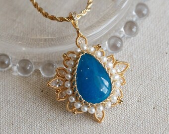 Natural Blue Apatite Statement Pendant Necklace