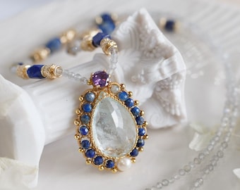 Luella Natural Aquamarine Lapis Necklace