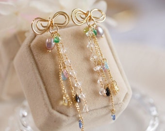 Rihanna Butterfly Bowknot Tassel Earrings