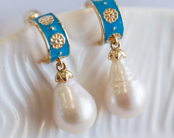 Adelyn Natural Pearl Half Hoop Gold Earrings