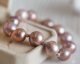 Breathtaking Metallic Candy Purple Colour Baroque Pearl Bracelet #4