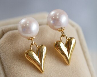 Adelaide Edison White Pearl Heart Drop Earrings