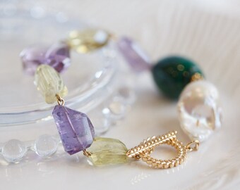 Multi Gemstone Statement Link Bracelet