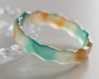 Colourful World! Tricolour Lace Agate Bangle #A179