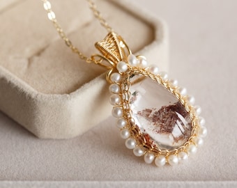 Natural Lodolite Red Phantom Quartz Pendant Necklace