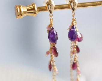 Reagan Amethyst & Garnet Cluster Drop Earrings