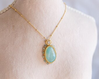Priscilla Green Chalcedony Crystal Geode Necklace