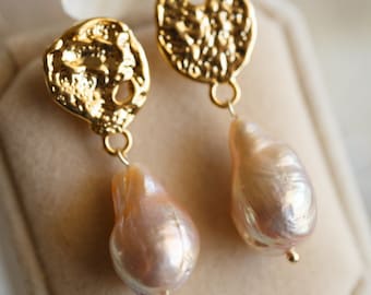 Peyton Orange Baroque Pearl Drop Earrings