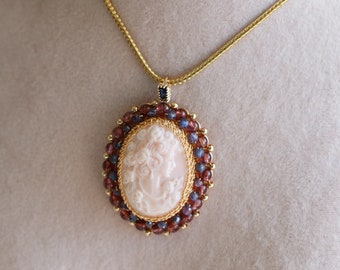 Amirah Pink Conch Shell Cameo Gemstone Pendant Necklace