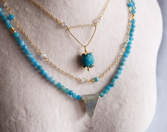 Fay Blue Apatite Crystal Layered Gold Necklace
