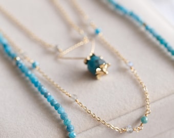 Fay Blue Apatite Crystal Layered Gold Necklace