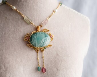 Brielle Feather Green Fluorite Pendant Necklace