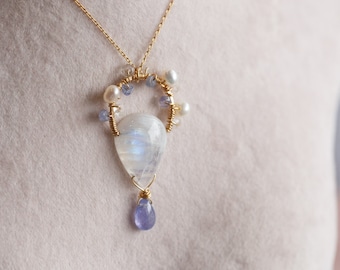 Brea Rainbow Moonstone Pendant Necklace
