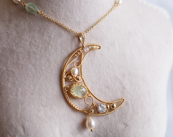 Lillee Prehnite New Moon Pendant Necklace