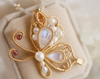 Evelyn Rainbow Moonstone Butterfly Necklace