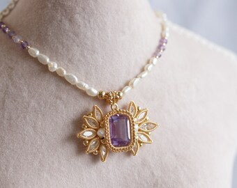 Sariah February Stone Amethyst Flower Necklace