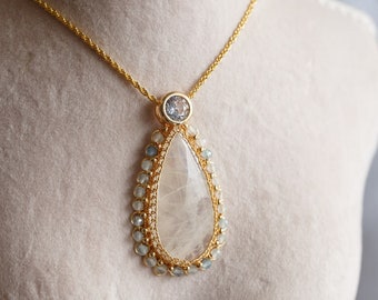 Zoey Rainbow Moonstone Crystal Pendant Necklace