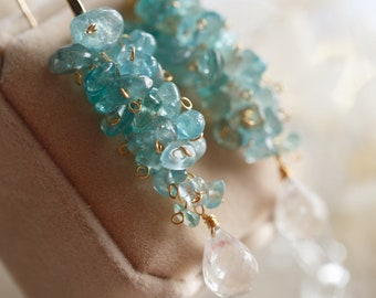 Lyra Blue Apatite Cluster Stud Earrings