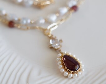 Athena Rhodolite Baroque Pearl Necklace