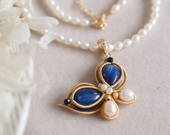 Araceli Kyanite Butterfly Pearl Necklace