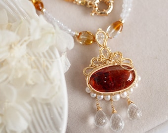 Volcanic Magma Phoenix Feathers Crystal Gemstone Necklace