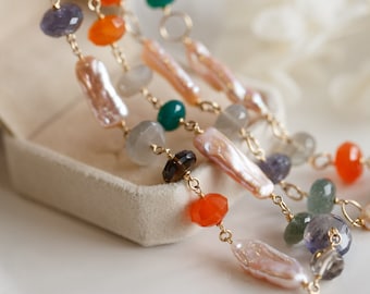 Lessie Multi Gemstone Long Necklace
