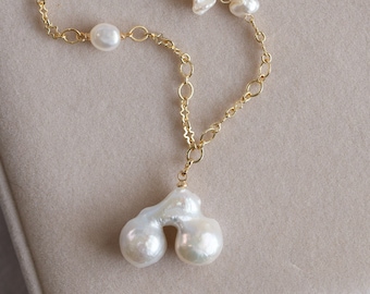 Iris Cherry Baroque Pearl Chain Necklace