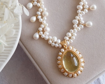 Sienna Lemon Quartz Statement Necklace