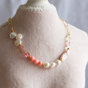 Sakura Pink Gemstone Pearl Necklace