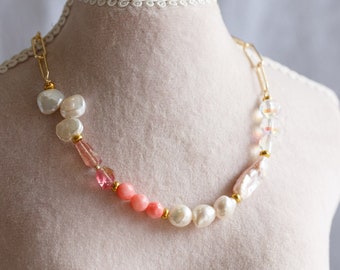 Sakura Pink Gemstone Pearl Necklace