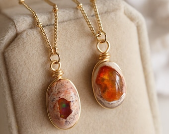 Ashlynn Natural Mexican Fire Opal Pendant Necklace