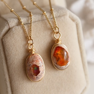 Ashlynn Natural Mexican Fire Opal Pendant Necklace