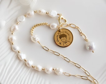 My Little Prince Baroque Pearl Fashion Gold Charm Necklace